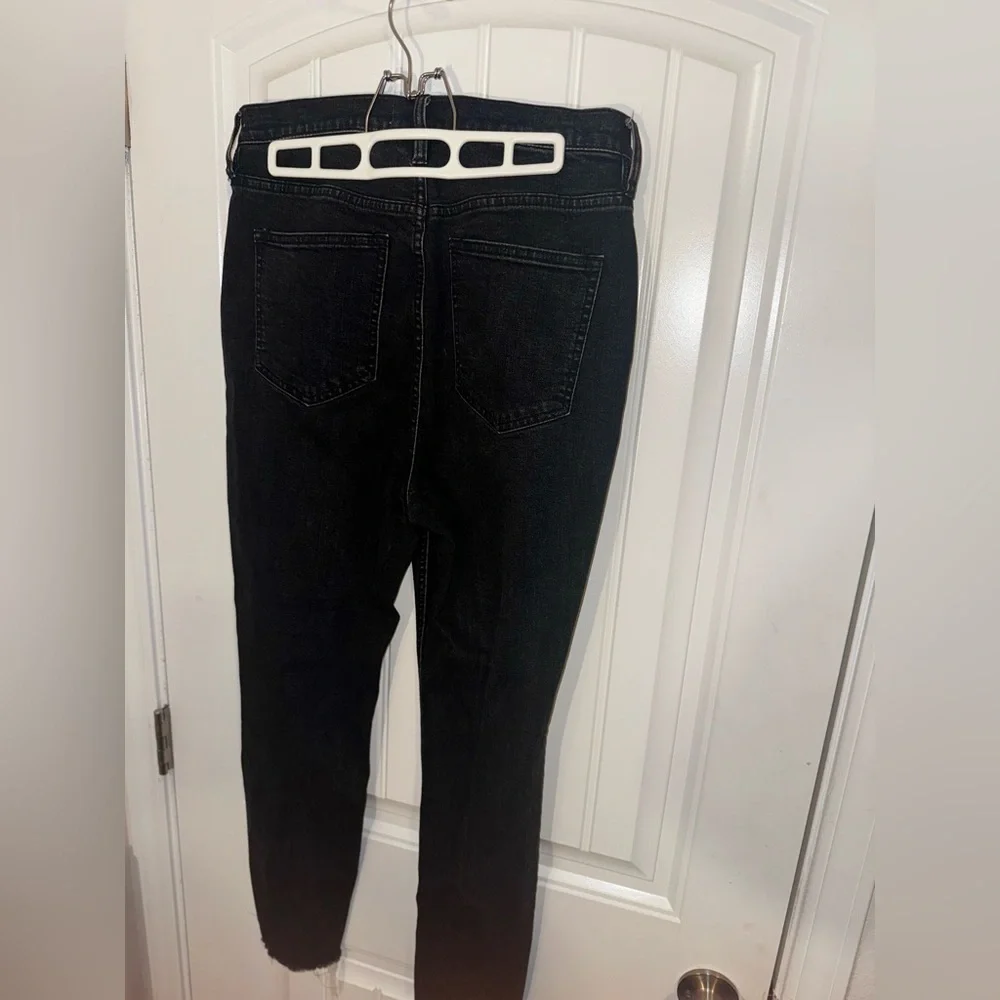 Free People Womens Curvy 29 Black Stretch Denim High Rise Skinny Button Fly Jean